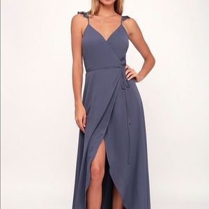 Here's to Us Slate Blue High-Low Wrap Dress